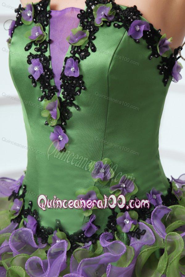 Multi-color Strapless Appliques and Ruffles Quinceanera Dress with Organza