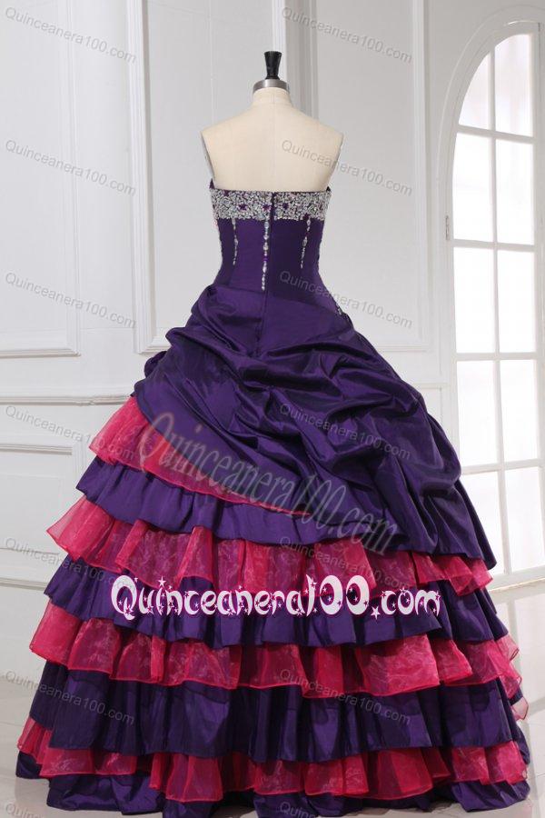 Sweetheart Beading and Flowers Quinceanera Dress in Red and Purple