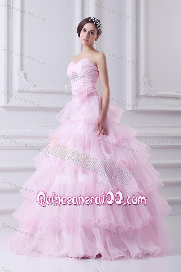 Ball Gown Strapless Beading Appliques Baby Pink Quinceanera Dress