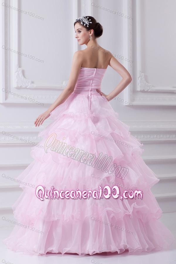 Ball Gown Strapless Beading Appliques Baby Pink Quinceanera Dress