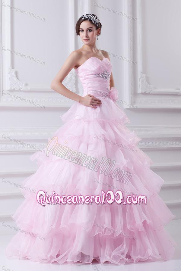 Ball Gown Strapless Beading Appliques Baby Pink Quinceanera Dress