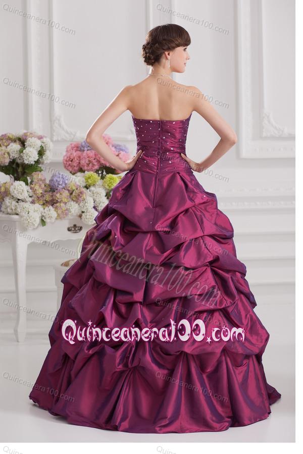 Ball Gown Strapless Taffeta Purple Quinceanera Dress with Beading and Pick-ups