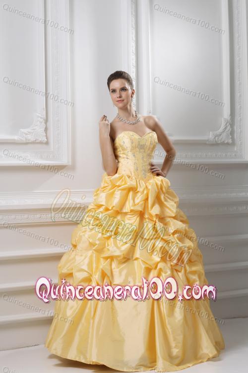 Ball Gown Sweetheart Beading Pick-ups Yellow Quinceanera Dress