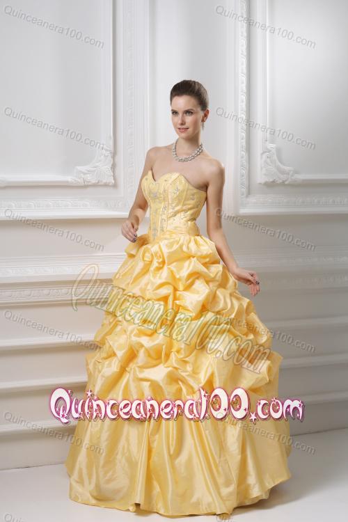 Ball Gown Sweetheart Beading Pick-ups Yellow Quinceanera Dress