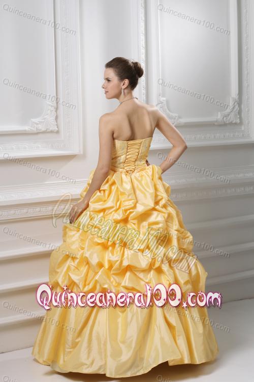 Ball Gown Sweetheart Beading Pick-ups Yellow Quinceanera Dress