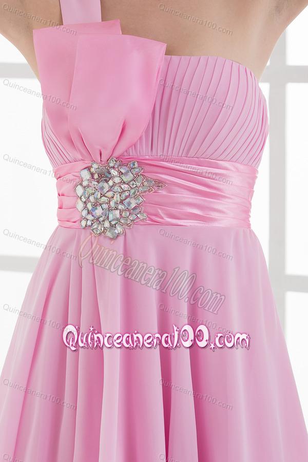 One Shoulder A-line Beading and Ruching Chiffon Dama Dresses