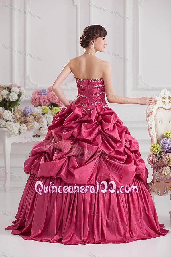 2014 Spring Ball Gown Sweetheart Hand Made Flowers Beading Pick-ups Quinceanera Dress in R