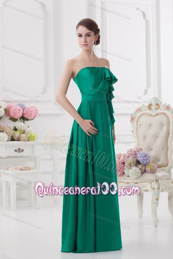 2014 Strapless Ruching Sea Green Floor-length Taffeta Dresses for Dama