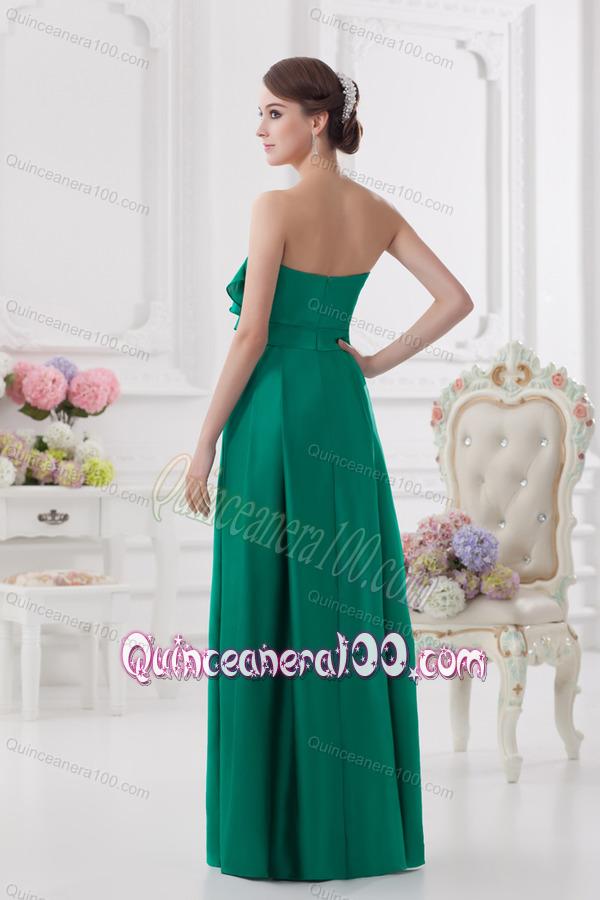 2014 Strapless Ruching Sea Green Floor-length Taffeta Dresses for Dama