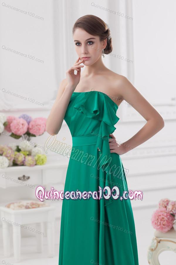 2014 Strapless Ruching Sea Green Floor-length Taffeta Dresses for Dama