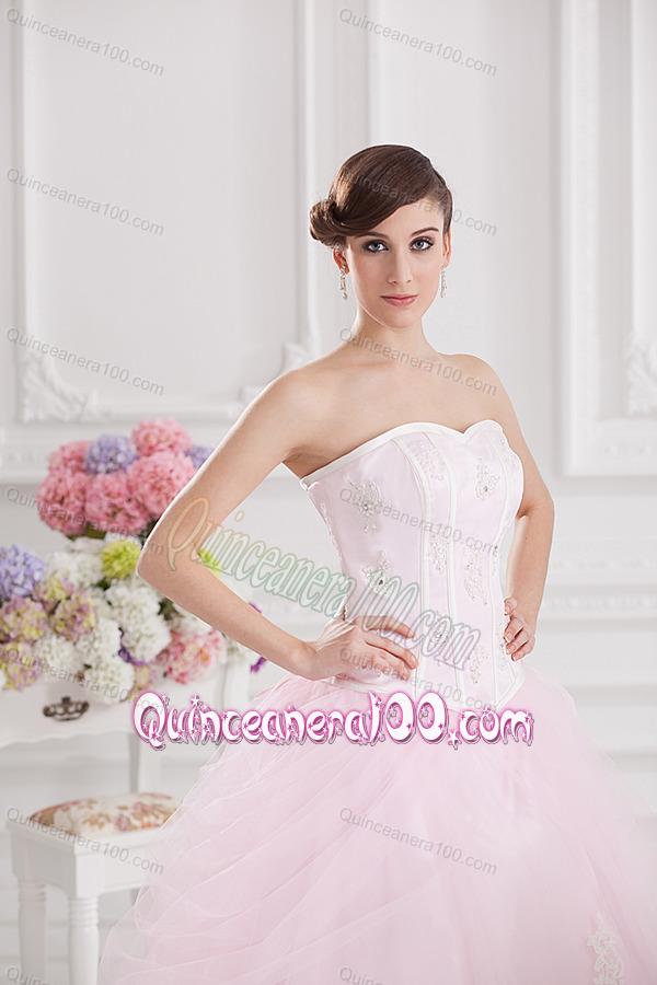 Ball Gown Sweetheart Tulle Baby Pink 2014 Quinceanera Dress with Appliques Beading