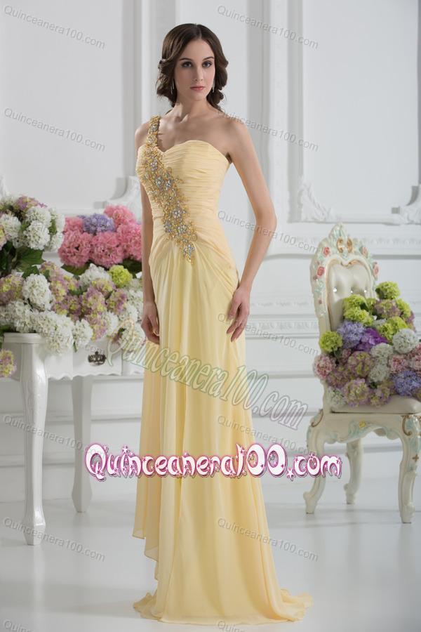 Bowknot Sweetheart Empire Watteau Train Dama Dresses in Light Yellow