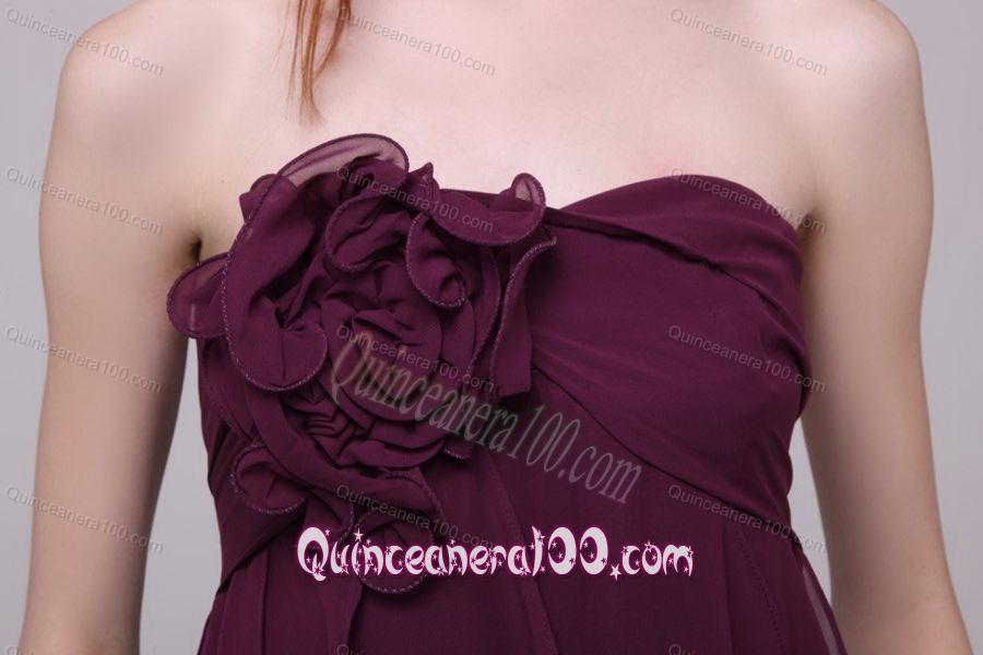 Dark Purple Strapless Hand Made Flower Short Dresses for Dama