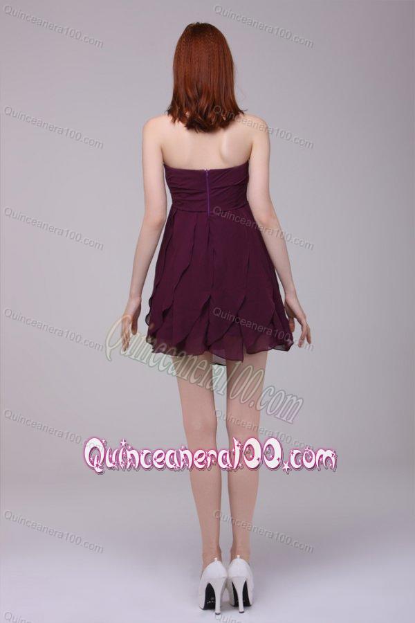 Dark Purple Strapless Hand Made Flower Short Dresses for Dama