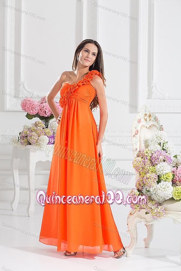 Empire Ruching Hand Make Flowers Orange Red Dresses for Dama