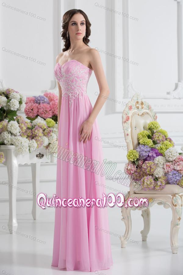 Empire Sweetheart Appliques Dama Dresses in Baby Pink