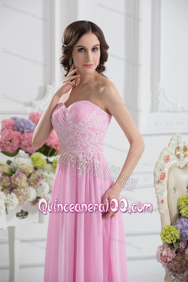 Empire Sweetheart Appliques Dama Dresses in Baby Pink