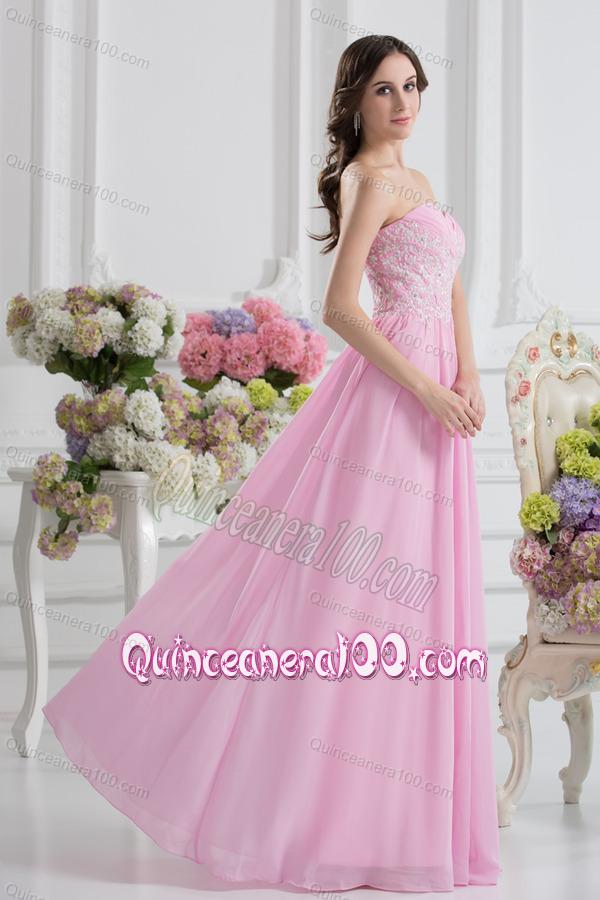 Empire Sweetheart Appliques Dama Dresses in Baby Pink