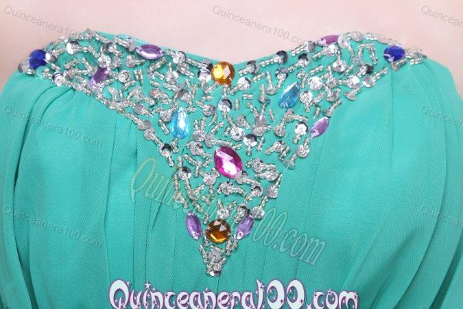 Green Chiffon Empire Beading and Flower Dama Dress for Quinceanera for 2014 Spring