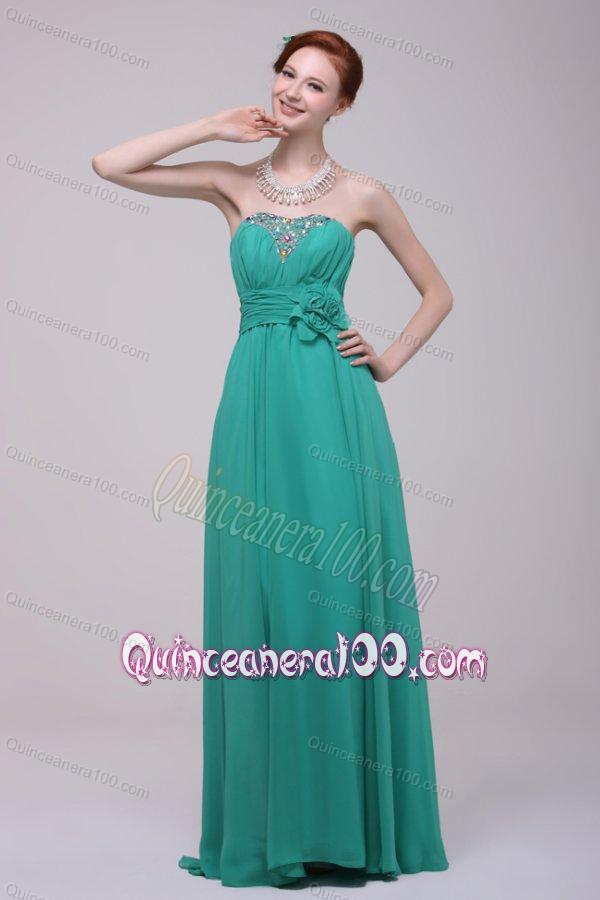 Green Chiffon Empire Beading and Flower Dama Dress for Quinceanera for 2014 Spring