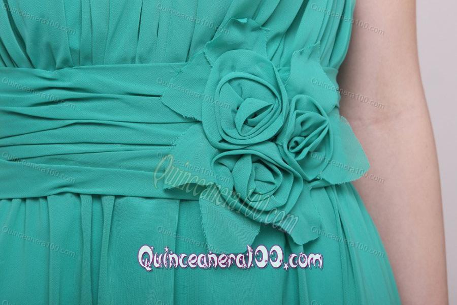 Green Chiffon Empire Beading and Flower Dama Dress for Quinceanera for 2014 Spring