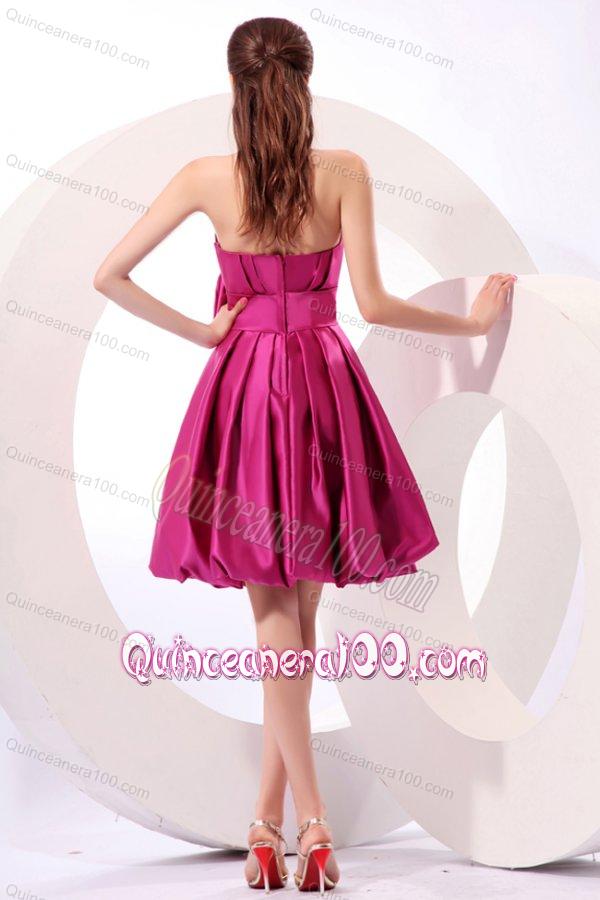 Strapless Fuchsia Dresses for Dama with Bow Knot A-line Knee-length