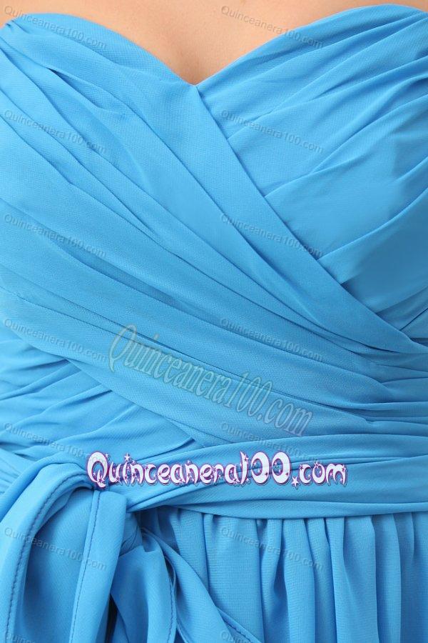 Sweetheart Empire Chiffon Ruche and Bowknot Dresses for Dama in Teal