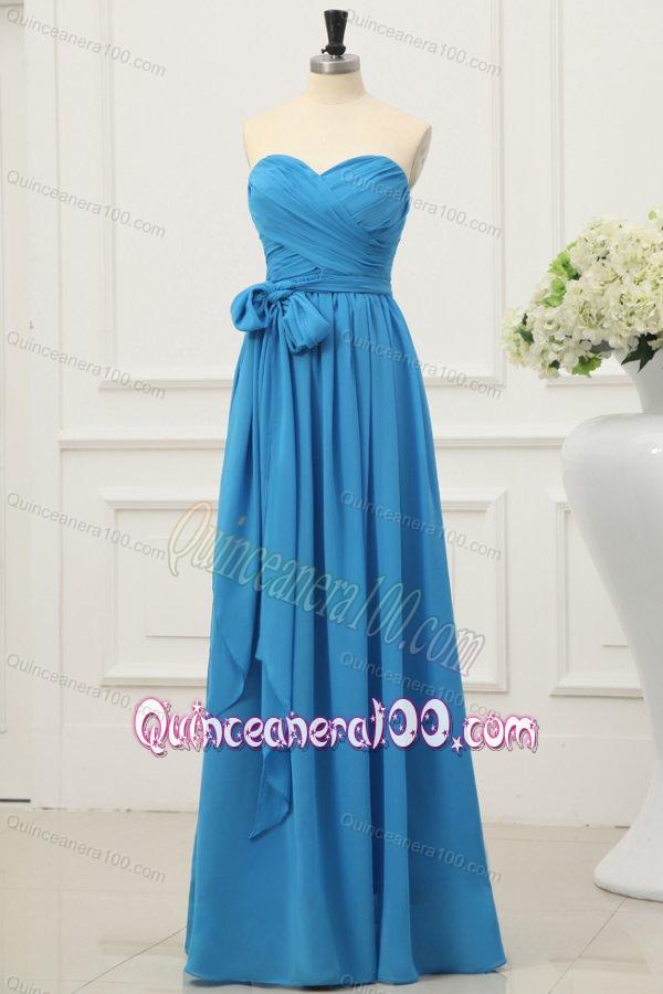 Sweetheart Empire Chiffon Ruche and Bowknot Dresses for Dama in Teal