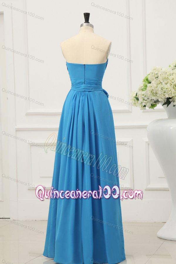 Sweetheart Empire Chiffon Ruche and Bowknot Dresses for Dama in Teal