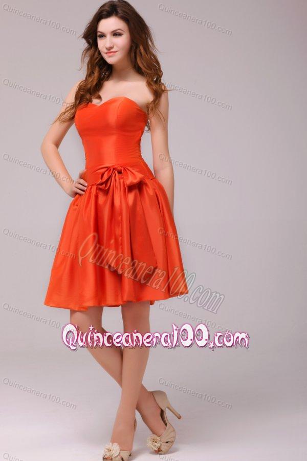 A-line Sweetheart Sashes Taffeta Orange Red Dresses for Dama