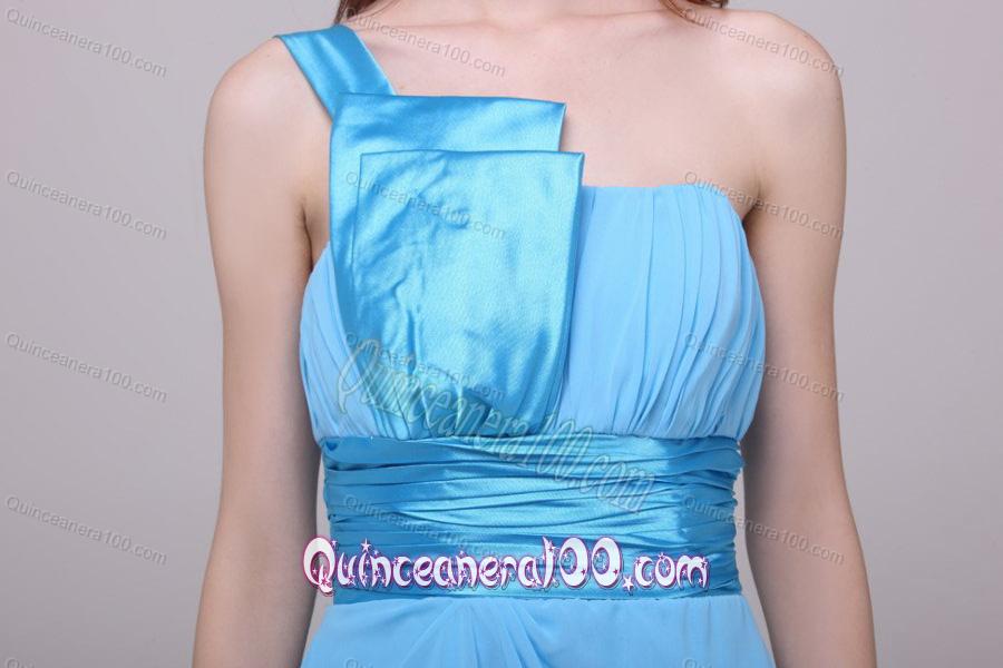 Baby Blue One Shoulder Ruching Dama Dresses with Chiffon