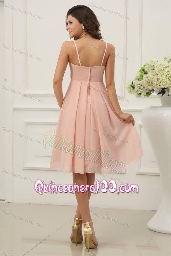 Baby Pink Spaghetti Straps Chiffon Dama Dress for Quinceanera