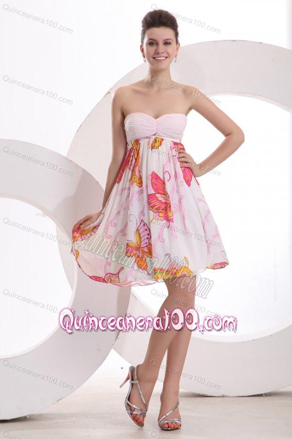 Baby Pink Sweetheart Printing and Ruching Dresses for Dama