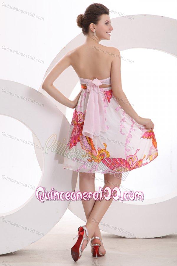 Baby Pink Sweetheart Printing and Ruching Dresses for Dama