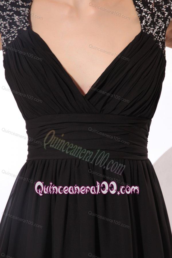 Black Straps Beaded Short Dama Dresses with Mini-length