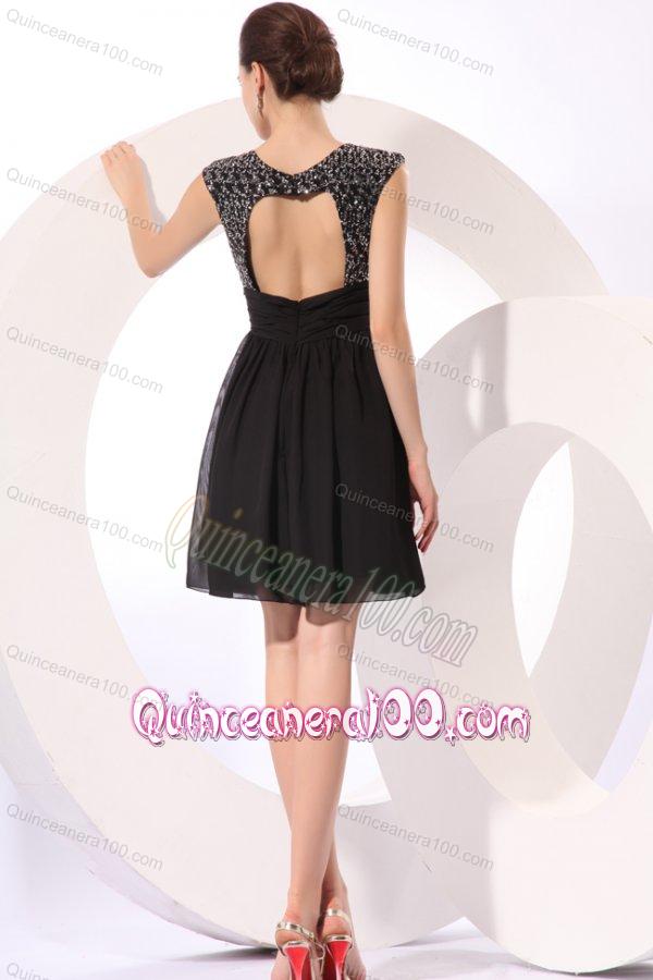 Black Straps Beaded Short Dama Dresses with Mini-length