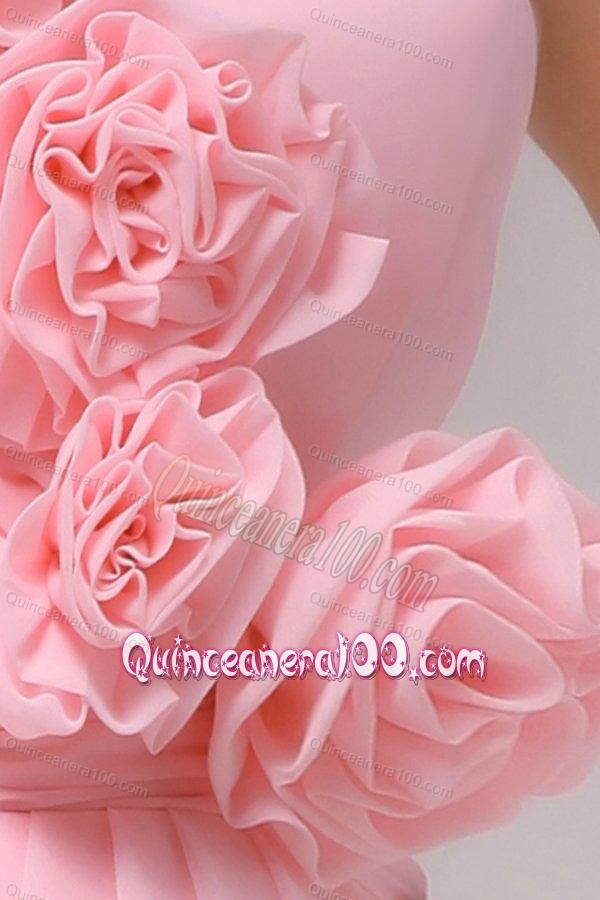 Column Hand Made Flowers Baby Pink Strapless Dresses for Dama