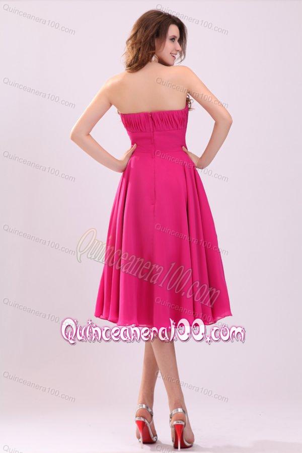 Empire Hot Pink Strapless Ruching Chiffon 2013 Dresses for Dama