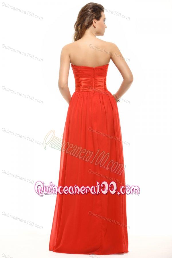 Empire Red Strapless Ruching Floor-length Dresses for Dama