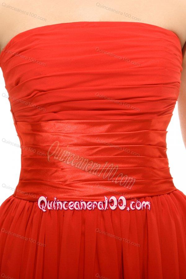 Empire Red Strapless Ruching Floor-length Dresses for Dama