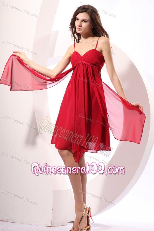 Empire Wine Red Ruching Chiffon Knee-length Dresses for Dama