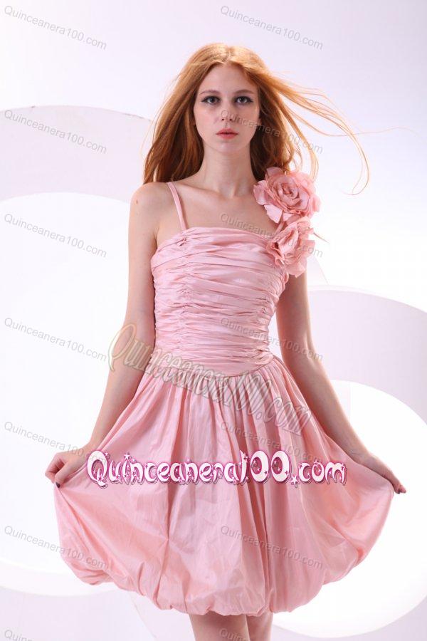 Flowers Straps Baby Pink Short Dresses for Dama with Knee-length