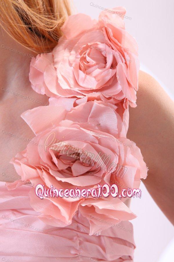 Flowers Straps Baby Pink Short Dresses for Dama with Knee-length