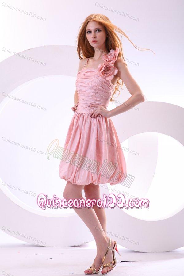 Flowers Straps Baby Pink Short Dresses for Dama with Knee-length