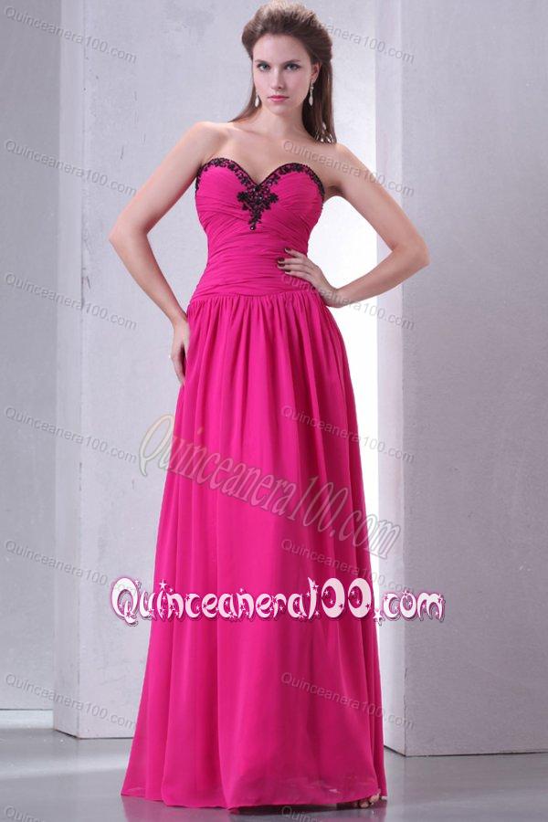 Hot Pink Empire Sweetheart Dama Dresses with Beading