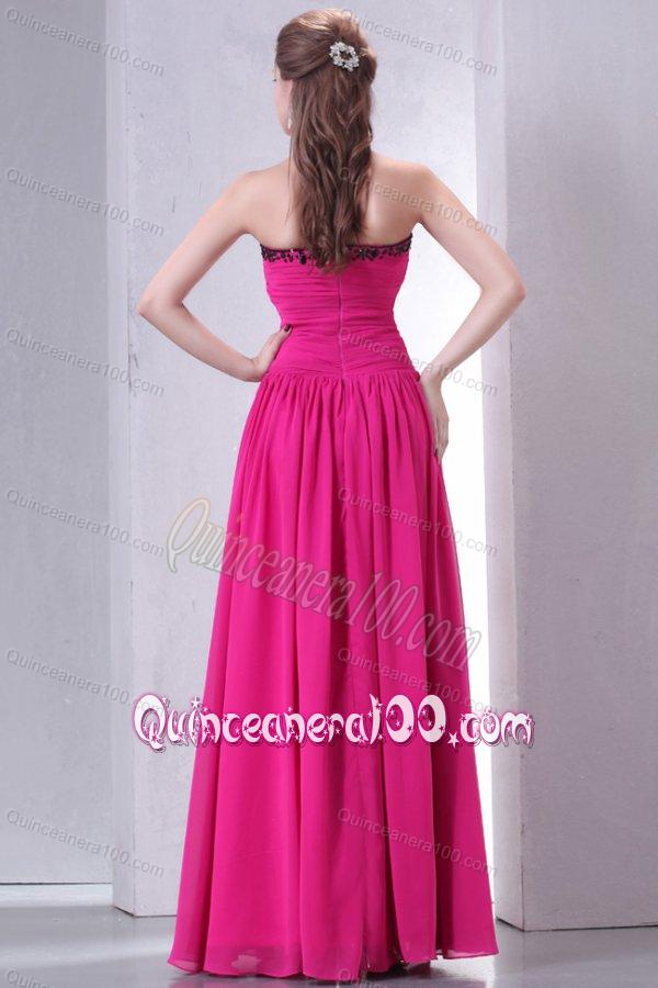 Hot Pink Empire Sweetheart Dama Dresses with Beading