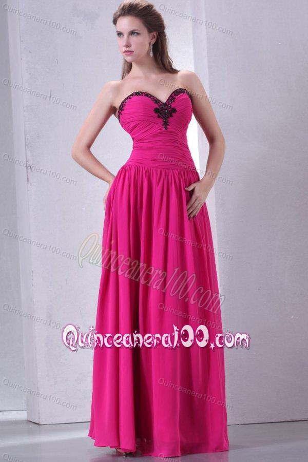 Hot Pink Empire Sweetheart Dama Dresses with Beading