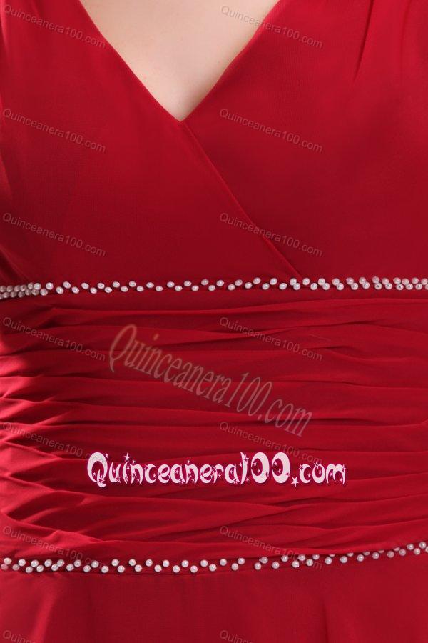 Popular A-line V-neck Dama Dress for Quinceanerain Wine Red with Knee-length