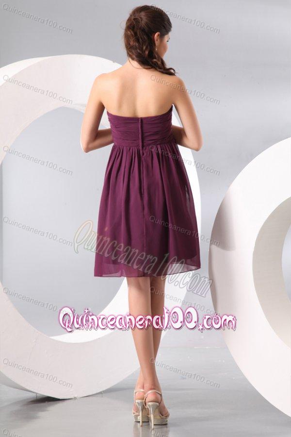 Purple Ruching Short Dama Dresses with Knee-length