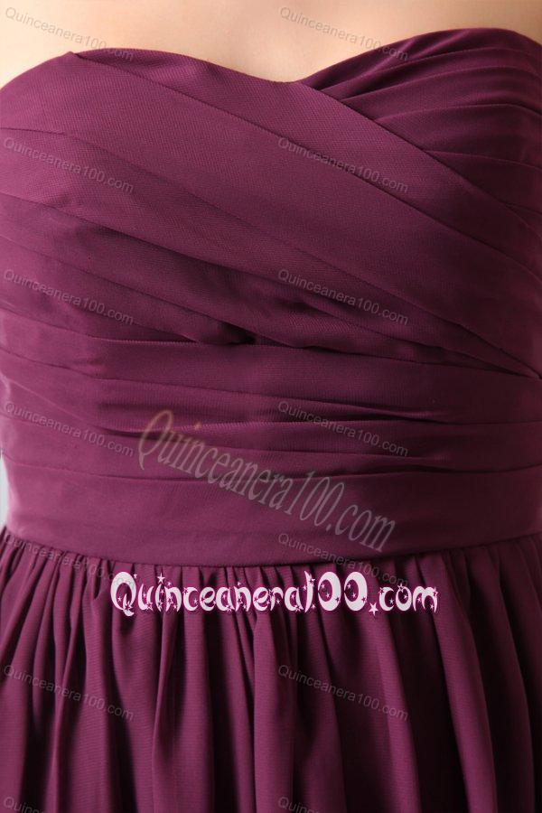 Purple Ruching Short Dama Dresses with Knee-length